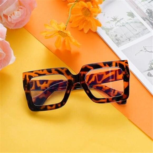 Accessories - Oversized Square Blue Light Glasses Big Frame Computer Eyewear Animal Print